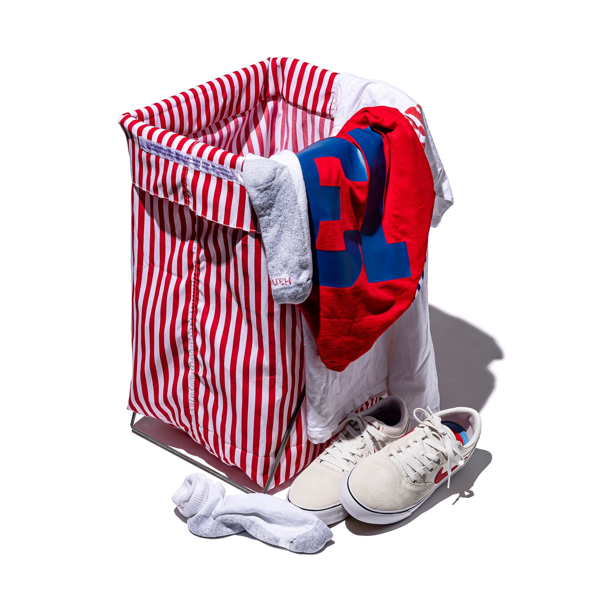 SHIRT FABRIC FOLDING LAUNDRY BASKET / Red Narrow Stripe – PUEBCO