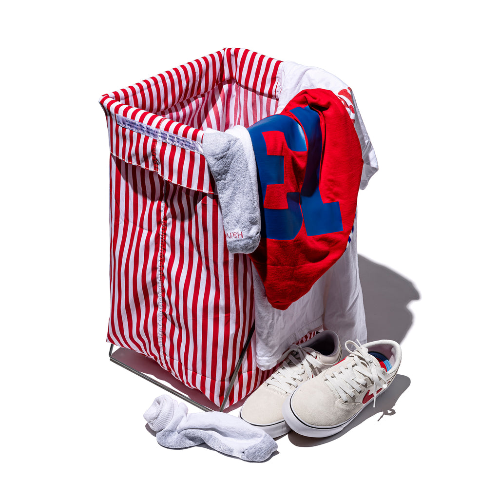 SHIRT FABRIC FOLDING LAUNDRY BASKET / Red Narrow Stripe – PUEBCO