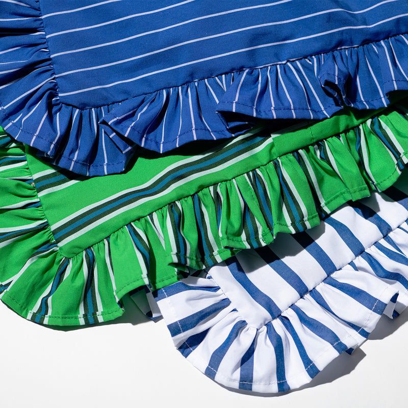 SHIRT FABRIC RUFFLE CUSHION COVER / Blue Stripe