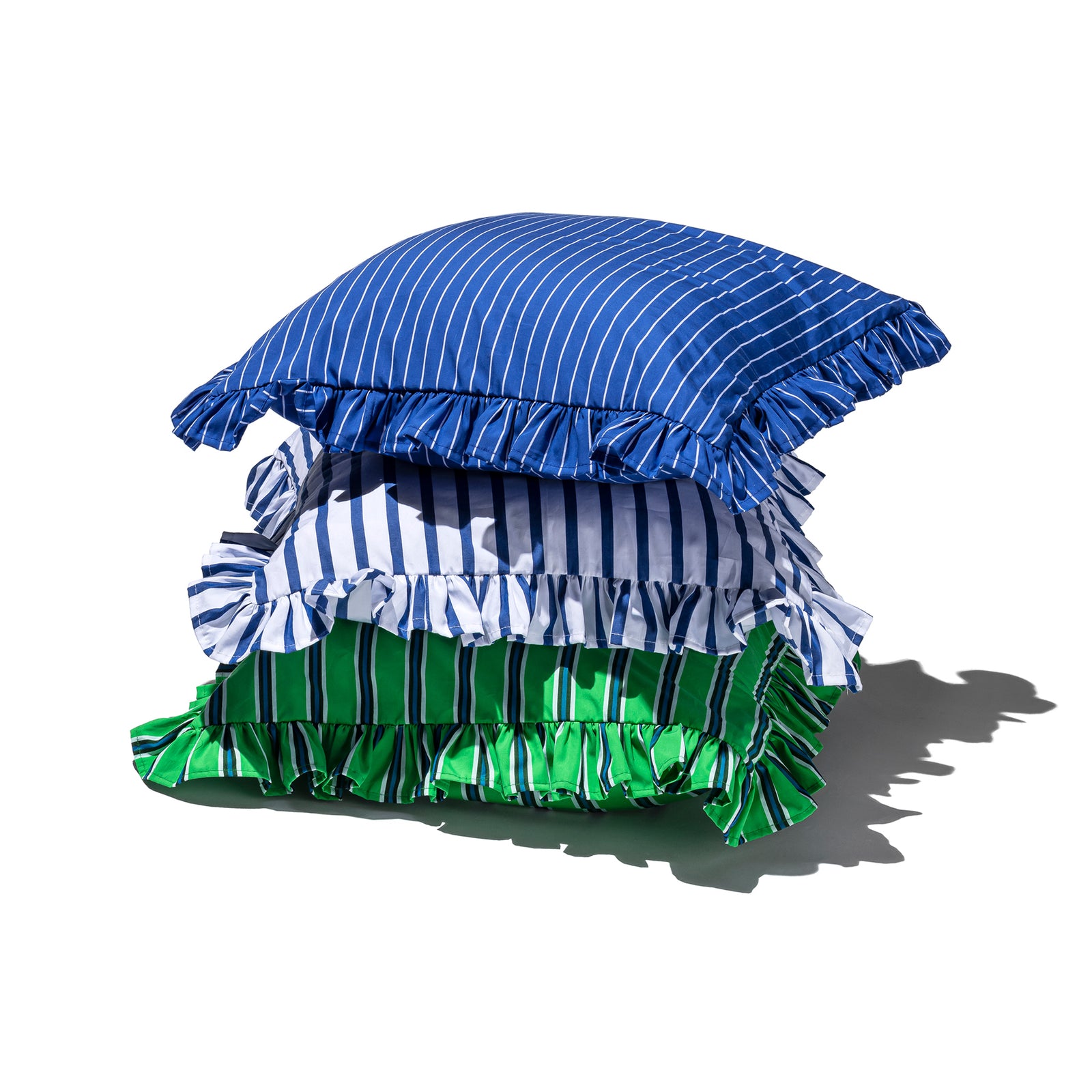 SHIRT FABRIC RUFFLE CUSHION COVER / Green Stripe – PUEBCO ONLINE STORE
