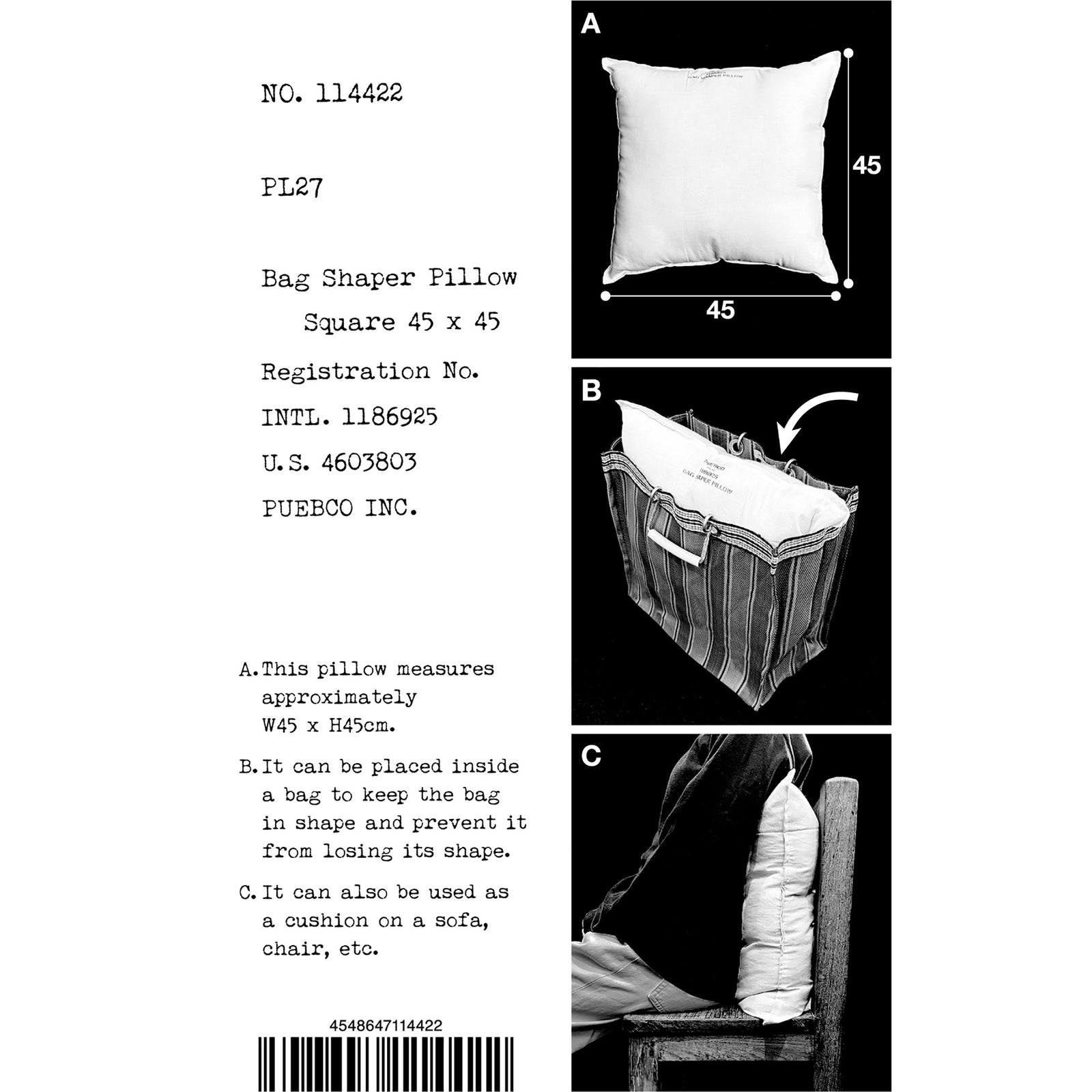 BAG SHAPER PILLOW / Square 45 x 45 – PUEBCO ONLINE STORE