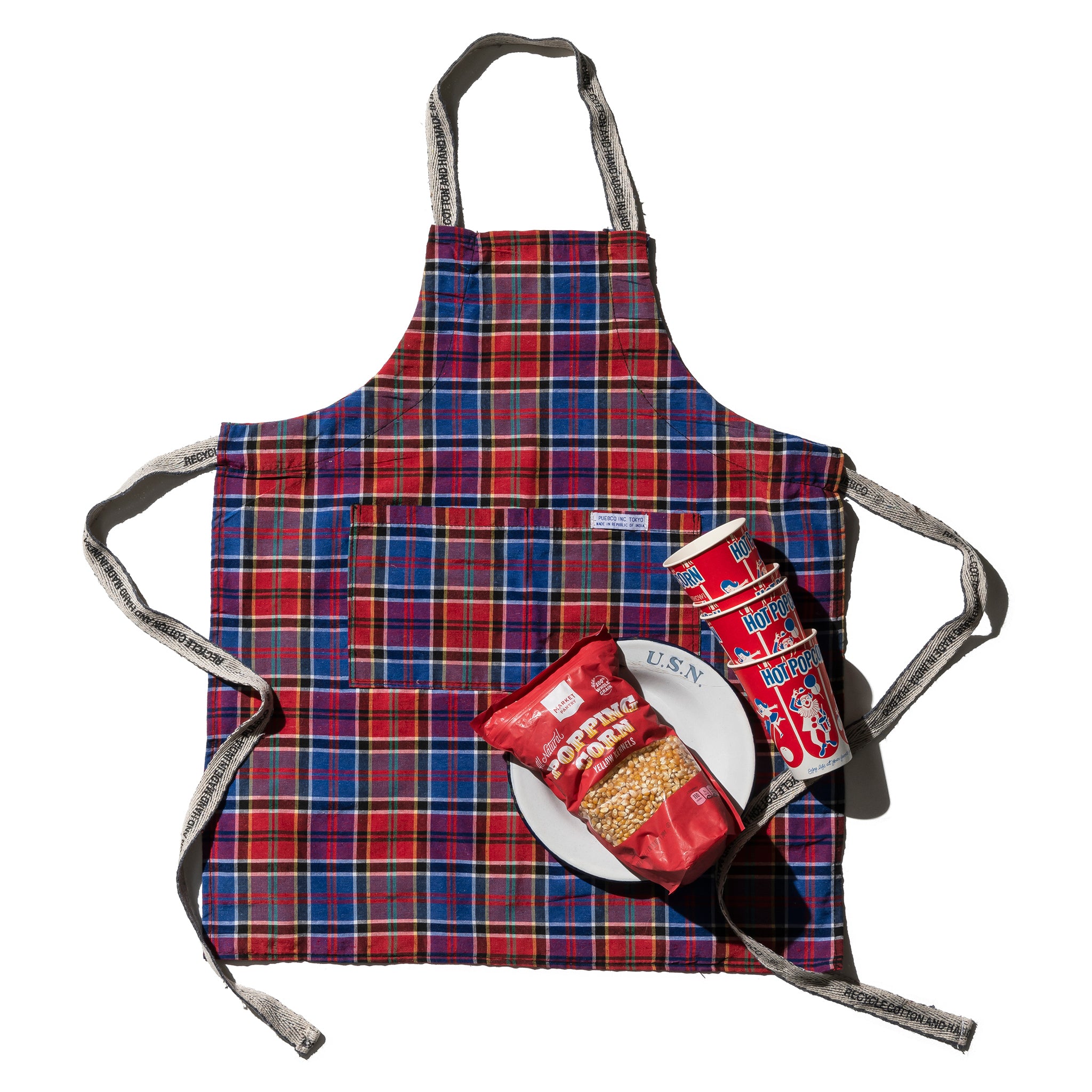 RECYCLE COTTON CHECK APRON / Red x Blue PUEBCO ONLINE STORE