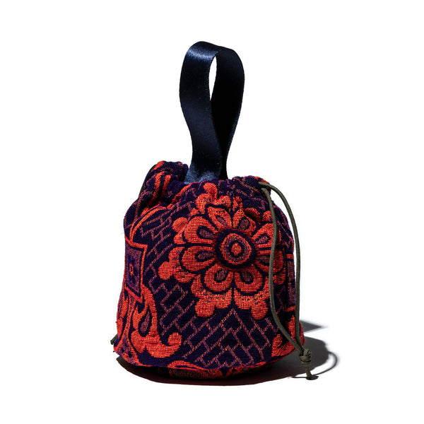 JACQUARD FABRIC DRAWSTRING BAG / Navy Blue