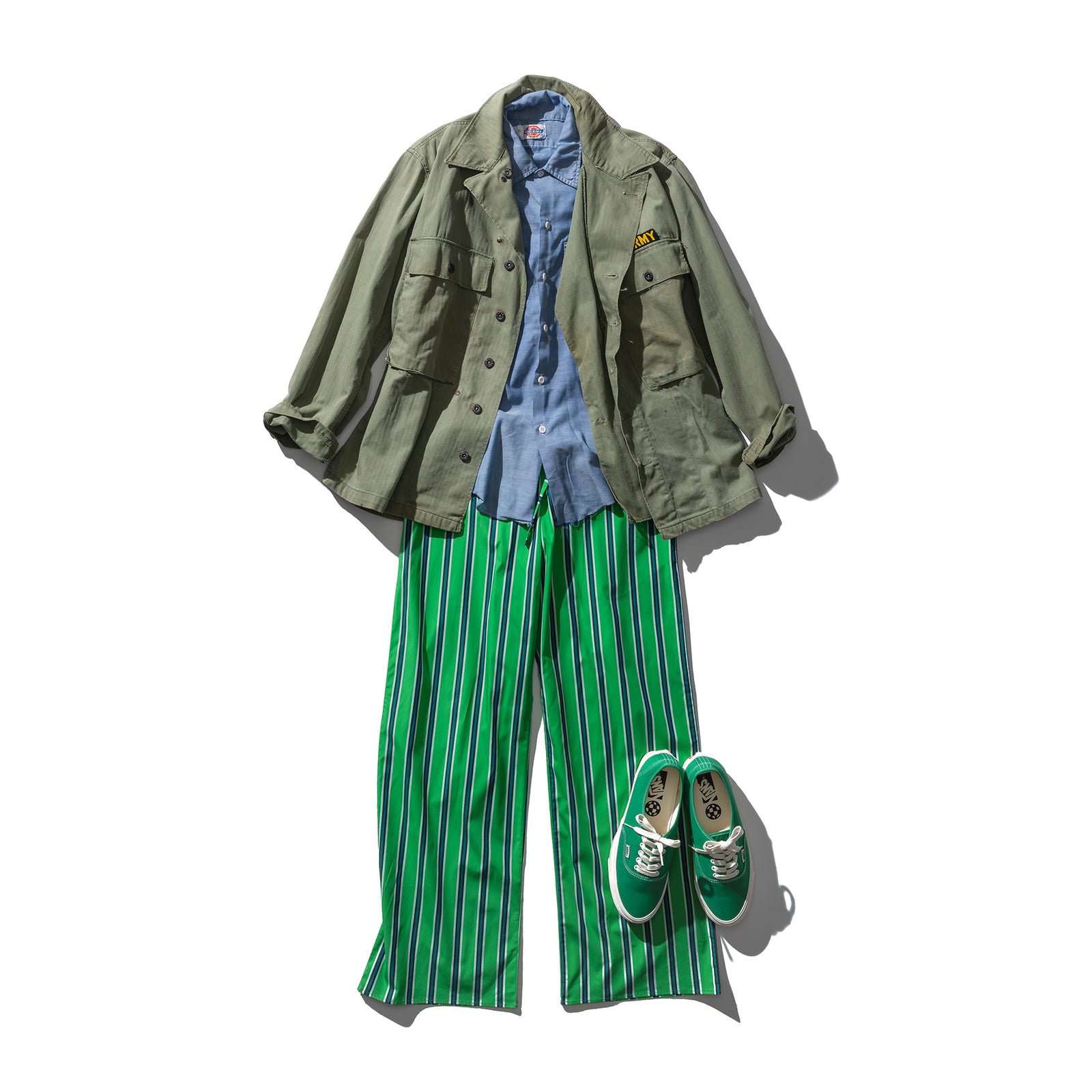 COTTON STRIPE REGULAR PANTS / Green – PUEBCO ONLINE STORE