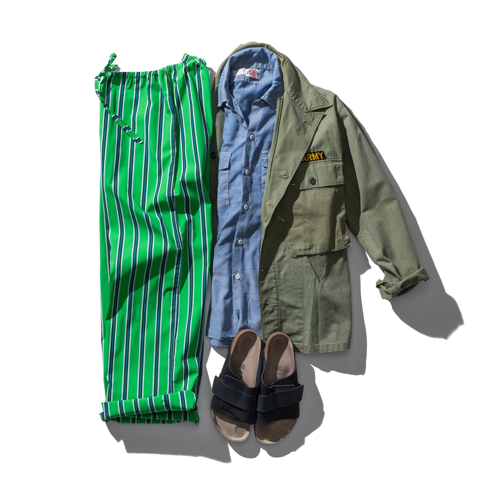 COTTON STRIPE REGULAR PANTS / Green – PUEBCO ONLINE STORE